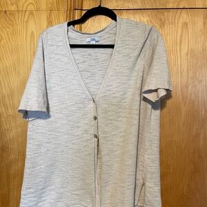 Croft & Barrow Cream Button Front Top Short Sleeve Lightweight Knit Size Large